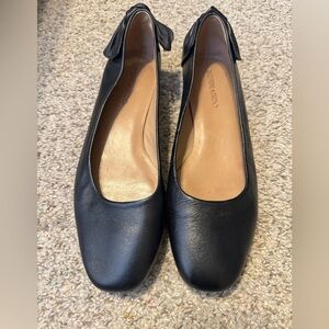 Bernardo Square Almond Toe Black Genuine Leather Back Bow Flats